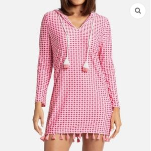 Cabana Life Coral Gables Pink and White  Hooded Swim Cover Up Dress Size M